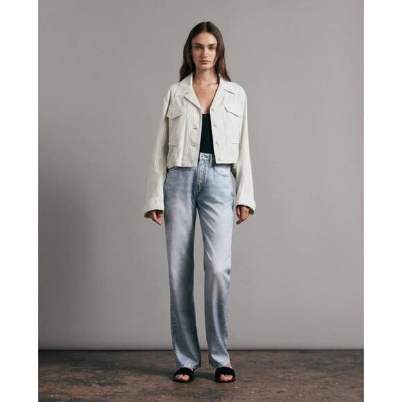 rag & bone Alex Liquid Miramar High Rise Straight Printed Tencel Tromp L'oeil 26 - Picture 1 of 8